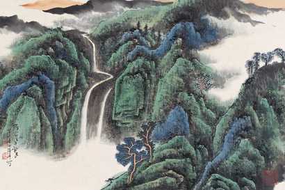 张强辛 癸未（2003年）作 雁荡耸翠 镜心